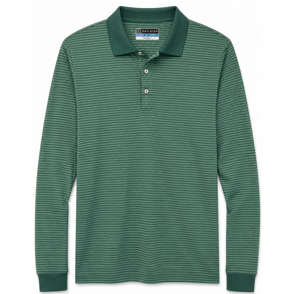 PGA Tour AirFlux Striped Regular Fit Long Sleeve Polo Green Sz M